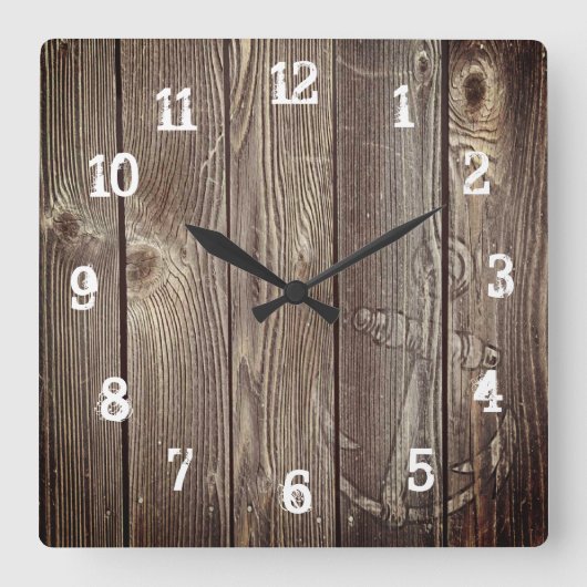 オー素朴ルドウッドヴィンテージ航海のいかり スクエア壁時計 (正面)
