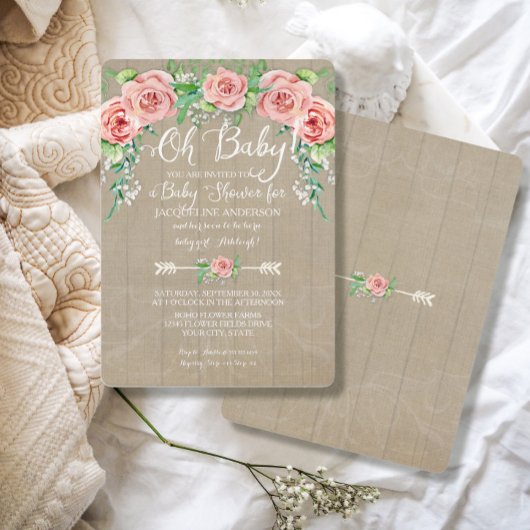 オー ベイビーシャワー ガール フラワー クラウン バーンワード ボード 招待状