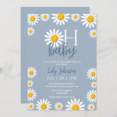 オー ベイビー デイジー ダスティ ブルー ベイビー シャワー 招待状 (正面/裏面)