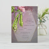 オー ベイビー ピンク - ポッドの中のスイートピー ベイビーシャワー 招待状 (スタンド正面)