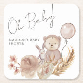 オー・ベイビー・ボーホー・ボタニカル with スウィート・ベア・ベイビーシャワー スクエアペーパーコースター (正面)