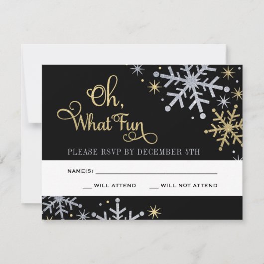 オーwhatおもしろいシルバー金ゴールドスノーフレークスホリデー 出欠カード (正面)