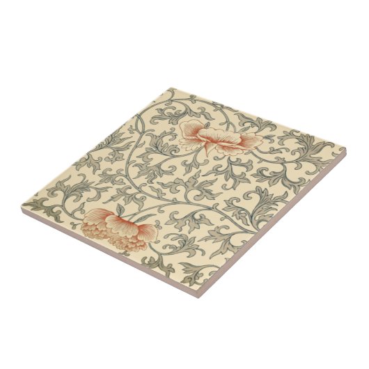 オ中国のレ淡い色のンジの花葉が～灰色の花 タイル (側面)