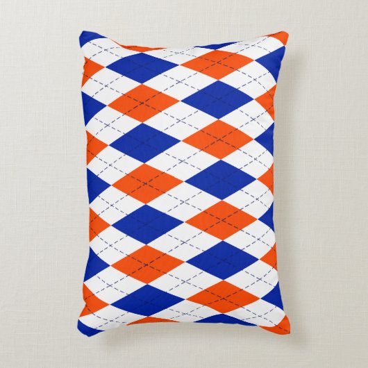 オ伝統的アーガイルレ名門私立校風のンジとブルー アクセントクッション (正面(垂直))