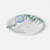 オ少年ユーカリ青バルーンベビーシャワー ペーパープレート (アングル)