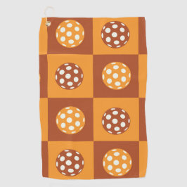 オ市松模様にレンジとブラウンのピックボール ゴルフタオル