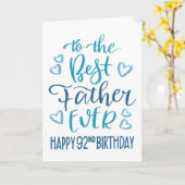 オ最高のフ92回目の誕生日タイポグラフィイン・ブルー カード (黄色い花)