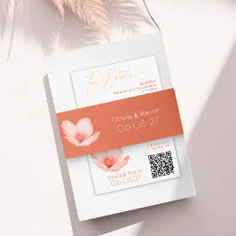 オ無地のはっきりしたレンジモダン金ゴールド結婚フローラ 招待状ベリーバンド