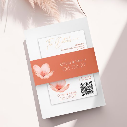 オ無地のはっきりしたレンジモダン金ゴールド結婚フローラ 招待状ベリーバンド