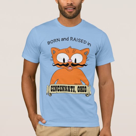 オ生まれハイオ·ヒゲ·キャット·シンシナティで育った Tシャツ (正面)