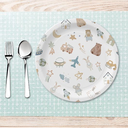 オ男のお洒落子の水色ドードルベビーシャワー ペーパープレート