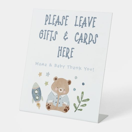 オ男のお洒落子の水色ドードルベビーシャワー 台座サイン (正面)