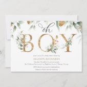 オ男の子のエレガント緑のシンプル金ゴールド赤ちゃんシャワー 招待状 (正面)