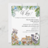 オ男の子の赤ちゃんシャワー熱帯ジャングル動物 招待状 (正面)