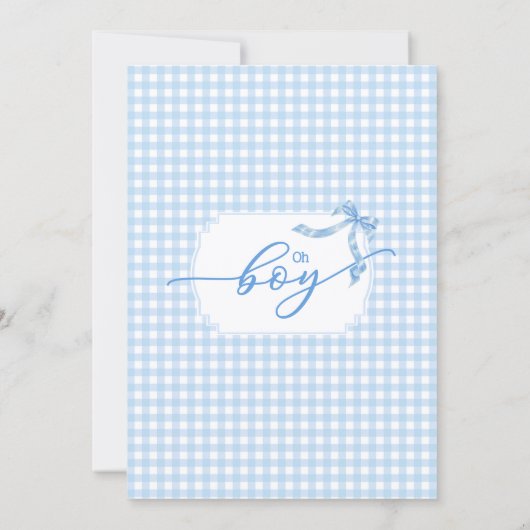 オ男の子の青い淡い色のギンガムプレイドベビーシャワー 招待状 (裏面)