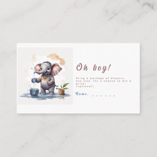オ男の子エレファント素朴金ゴールドブルーベビーシャワー エンクロージャーカード (裏面)