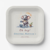 オ男の子エレファント素朴金ゴールドブルーベビーシャワー ペーパープレート (正面)