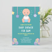 オ男の子ベビーおもちゃ青ベビーシャワー招待状 招待状 (スタンド正面)