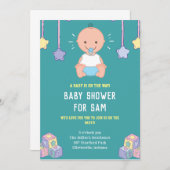 オ男の子ベビーおもちゃ青ベビーシャワー招待状 招待状 (正面/裏面)