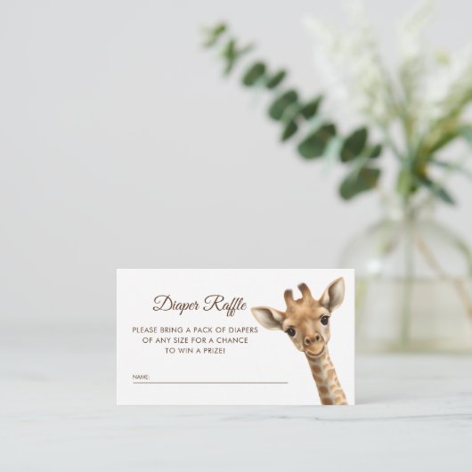 オ男の子ベビーキリンおむつラッフルベビーシャワー エンクロージャーカード (スタンド正面)