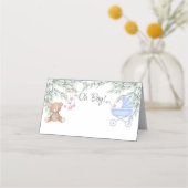 オ男の子ベビーベビーカーと移動シャワー食品テント プレイスカード (正面)