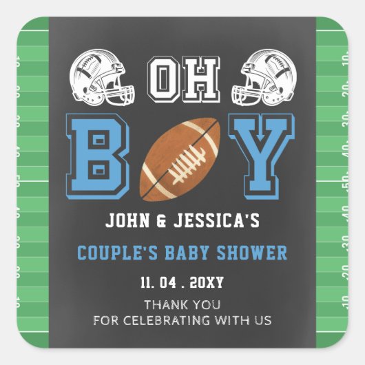 オ男の子ボルすごいフットボール赤ちゃんシャワー スクエアシール (正面)