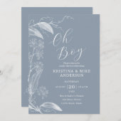 オ男の子モダンのシンプルほこりっぽい青い男の子の赤ちゃんシャワー 招待状 (正面/裏面)