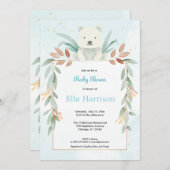 オ男の子モダンユーカリ青バルーン赤ちゃんシャワー 招待状 (正面/裏面)