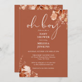 オ男の子素朴フローラ秋秋赤ちゃんシャワー 招待状 (正面/裏面)