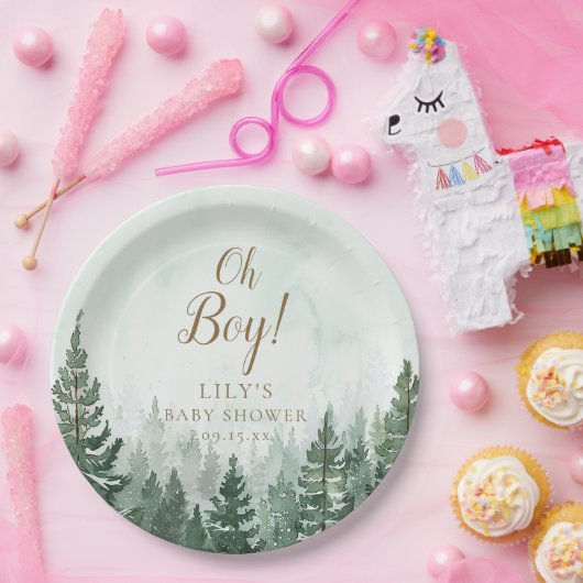 オ男の子素朴松の木の森の赤ちゃんシャワー ペーパープレート (パーティー)