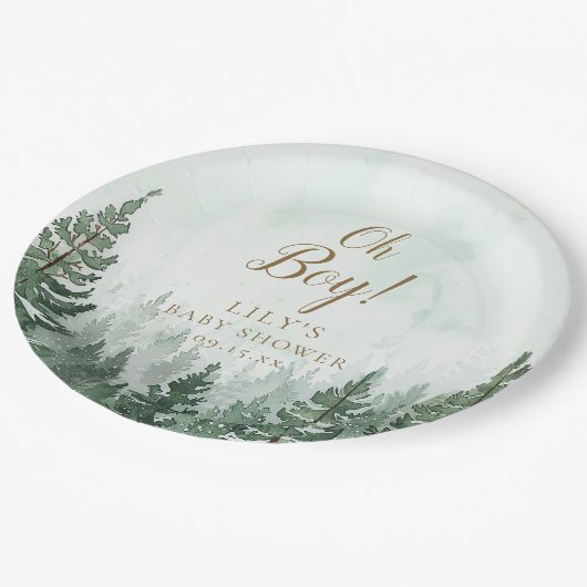 オ男の子素朴松の木の森の赤ちゃんシャワー ペーパープレート (アングル)