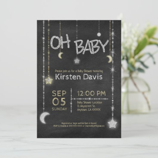 オ男の赤ちゃんガールシャルボードムーンスターズ赤ちゃんシャワー 招待状 (スタンド正面)