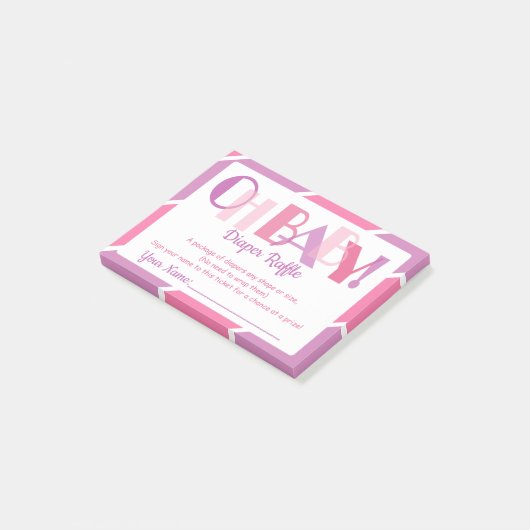 オ男の赤ちゃんピンクモダンタイポグラフィおむつラッフル ポストイット (アングル)