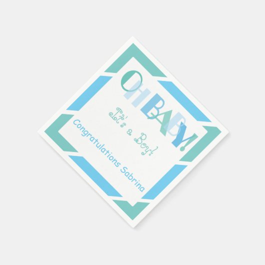 オ男の赤ちゃんブルーモダンベビーシャワーパーティーナプキン スタンダードカクテルナプキン (角)