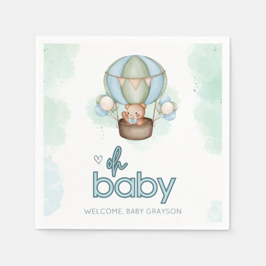 オ男の赤ちゃんホットエアバルーンベビーシャワー スタンダードカクテルナプキン (正面)