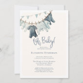 オ男の赤ちゃんヴィンテージ物干し用ベビーシャワー 招待状 (正面)