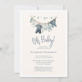 オ男の赤ちゃん服の物干し着の赤ちゃんシャワー 招待状 (正面)