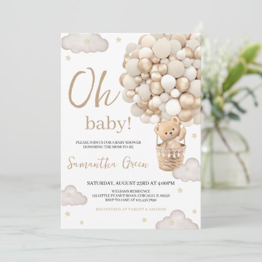 オ男女兼用ベビーベア赤ちゃんシャワー 招待状 (スタンド正面)