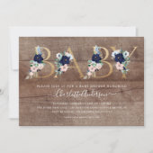 オ素朴ベビーネイビーブルー赤面フローラベビーシャワー 招待状 (正面)