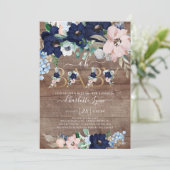 オ素朴ベビーネイビーブルー赤面フローラベビーシャワー 招待状 (スタンド正面)