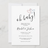 オ赤ちゃんブルーとピンクのハート性別がパーティーを表示 招待状 (正面)