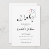 オ赤ちゃんブルーとピンクのハート性別がパーティーを表示 招待状 (正面/裏面)