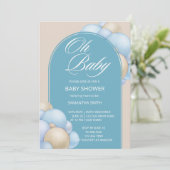 オ赤ちゃんブルーのベージュのバルーンのアーチミニマルシンプルリスト 招待状 (スタンド正面)