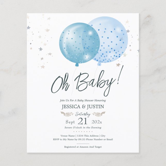 オ赤ちゃんブルー風船ベビーシャワー (正面)