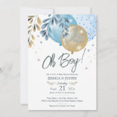 オ赤ちゃんブルー風船ベビーシャワー 招待状 (正面)