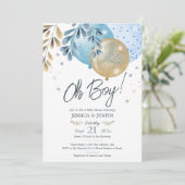 オ赤ちゃんブルー風船ベビーシャワー 招待状 (スタンド正面)