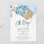 オ赤ちゃんブルー風船ベビーシャワー 招待状 (正面/裏面)