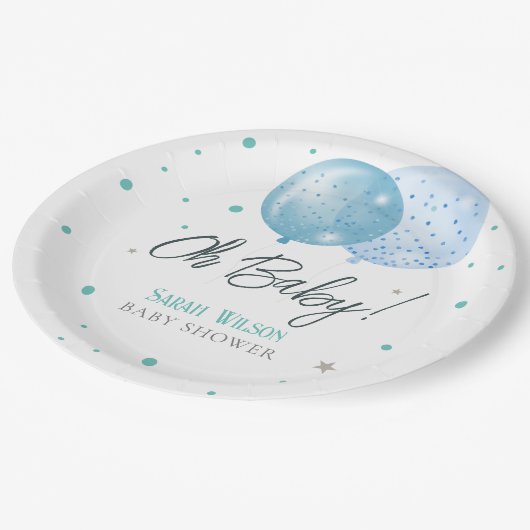 オ赤ちゃんブルー風船ボーイベビシャワー ペーパープレート (アングル)