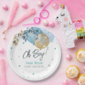 オ赤ちゃんブルー風船ボーイベビシャワー ペーパープレート (パーティー)