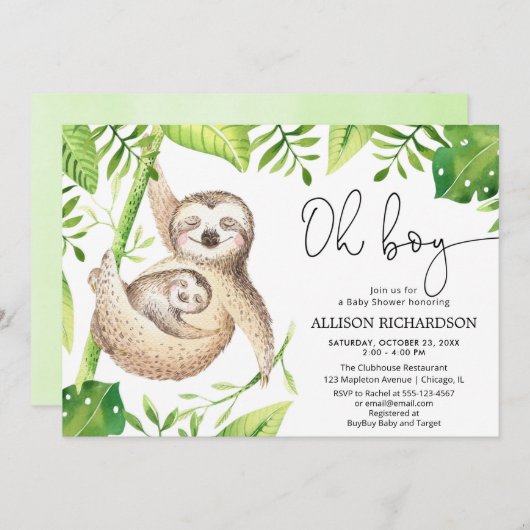 オ・ボーイ熱帯緑のの男離れの子の赤のシャワー 招待状 (正面/裏面)